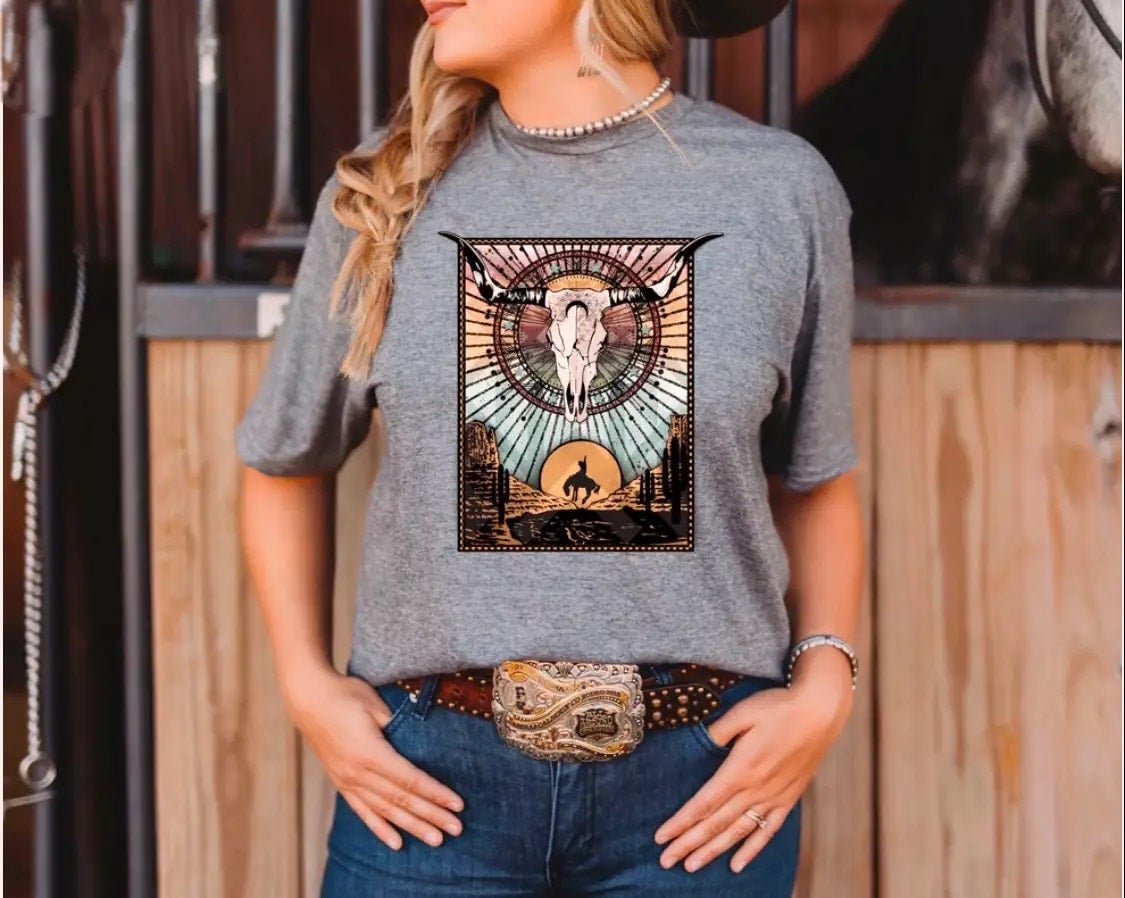 Buy RMC Black Crew Neck T-Shirt with Cowboy Rodeo Print